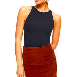 NWT INLYRIC Natralax Sexy black Bodysuit thong sleeveless Halter/ High Neck XXS